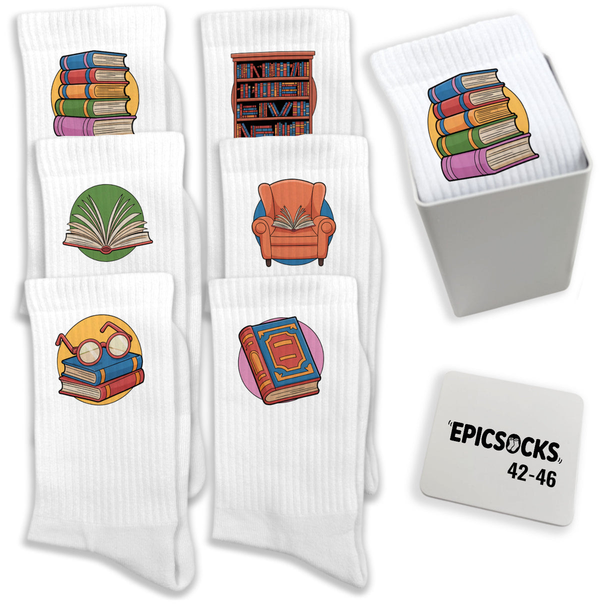 epicsocks Bücherträume Socken in 37-41 im 6er Set in Geschenkdose im 6er Set in Geschenkbox