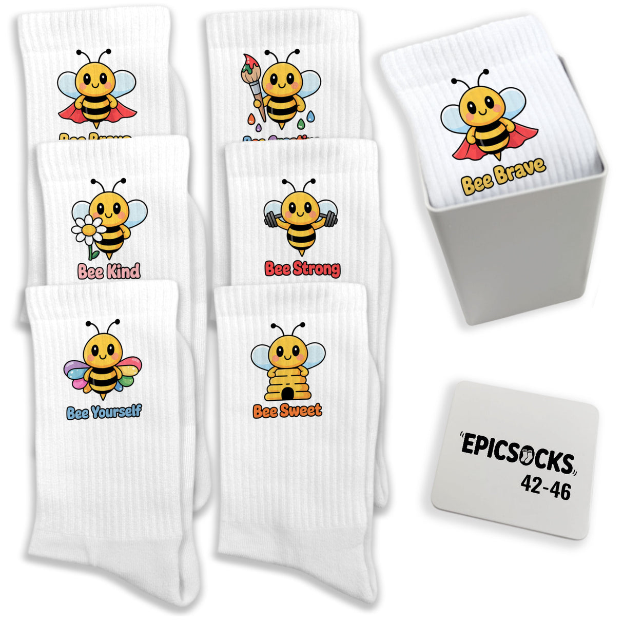 epicsocks Bee Adventures Socken in 37-41 im 6er Set in Geschenkdose im 6er Set in Geschenkbox