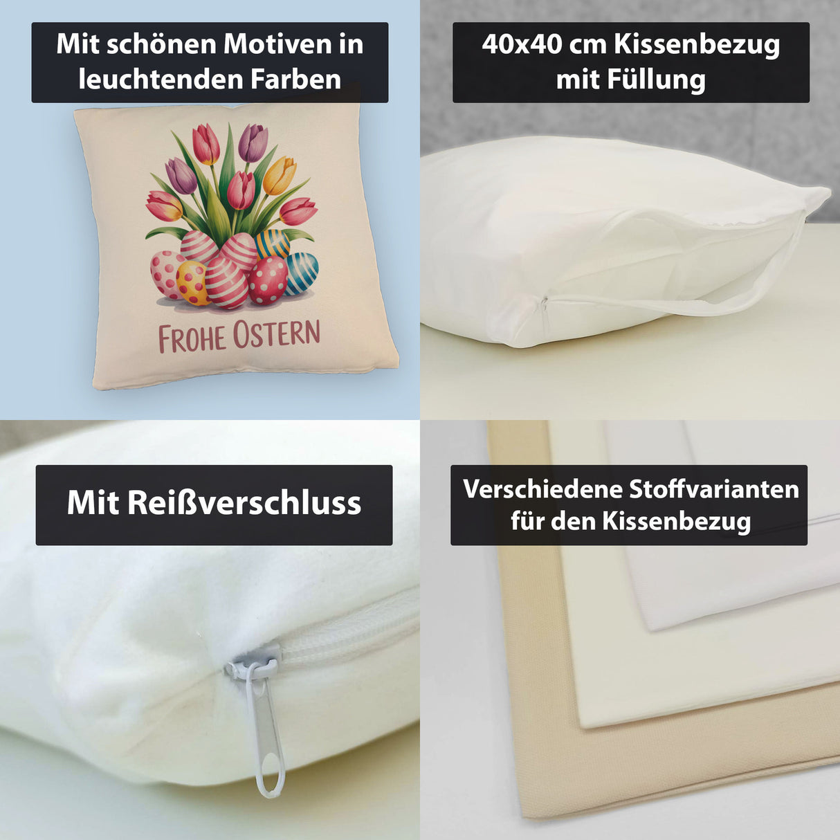 Tulpen und Ostereier Frohe Ostern Kissen