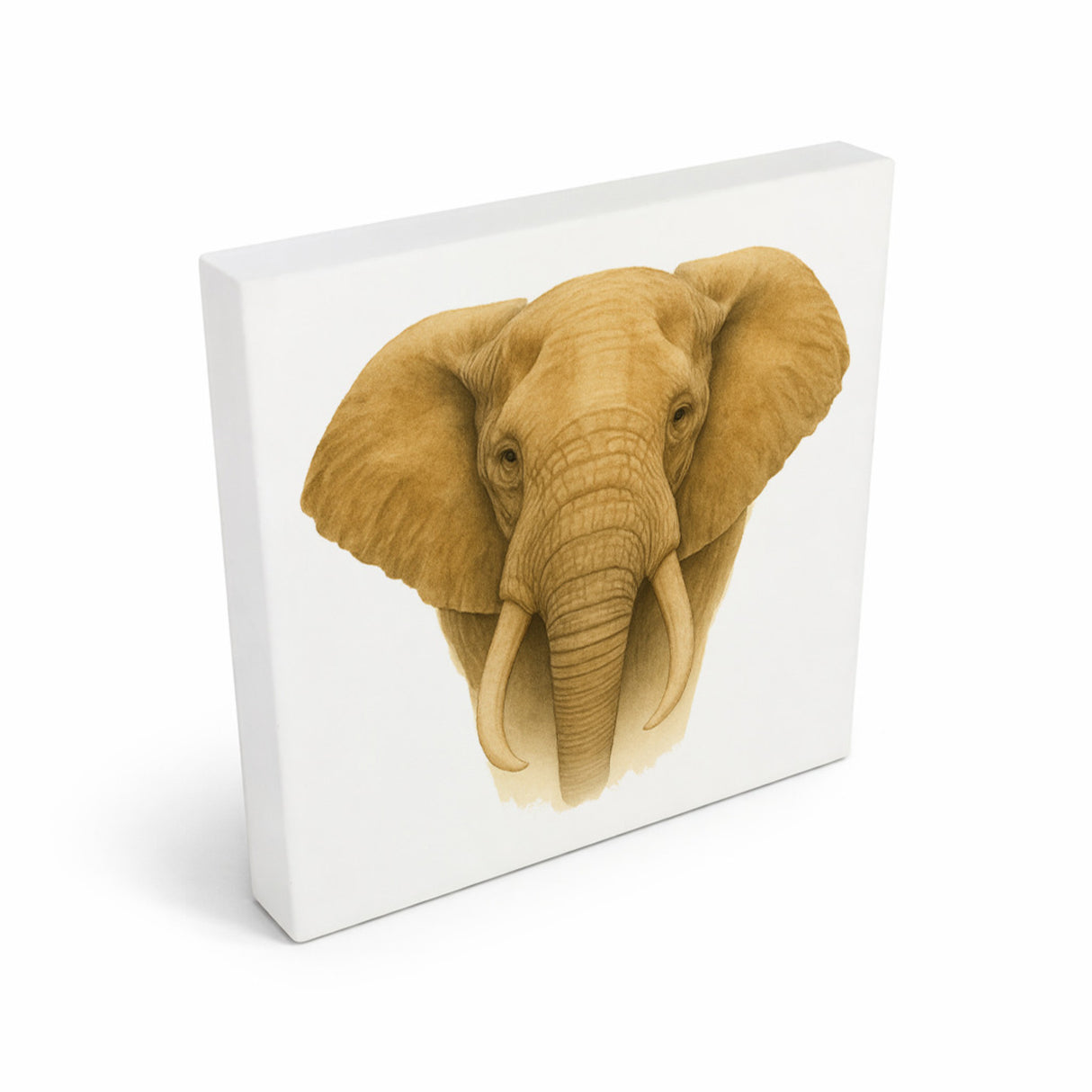 Safari Eleganz Elefantenkopf Holzbild in 10x10 cm zum Stellen oder Aufhängen