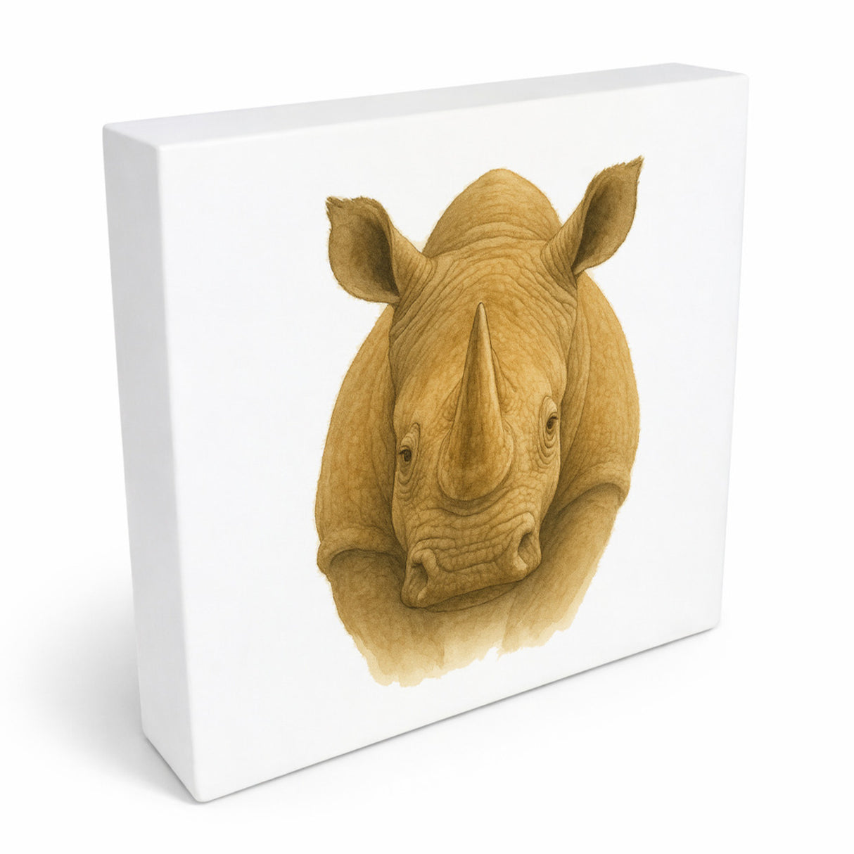 Safari Eleganz Nashorn Kopf Holzbild in 10x10 cm zum Stellen oder Aufhängen