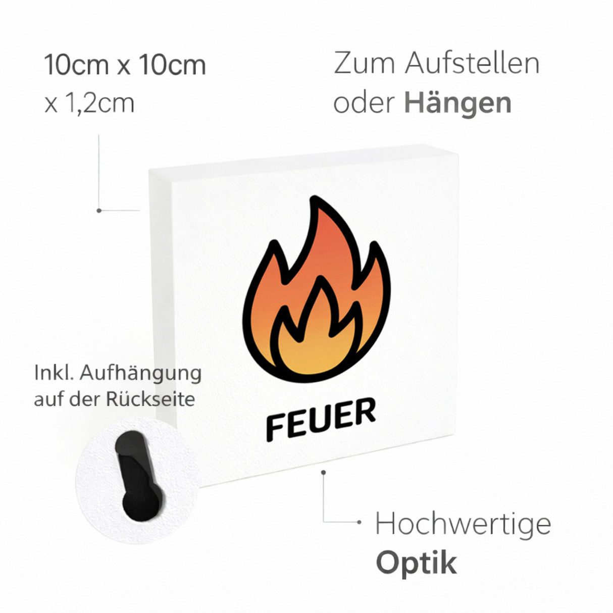 Natur Energie Feuerflamme Holzbild in 10x10 cm zum Stellen oder Aufhängen