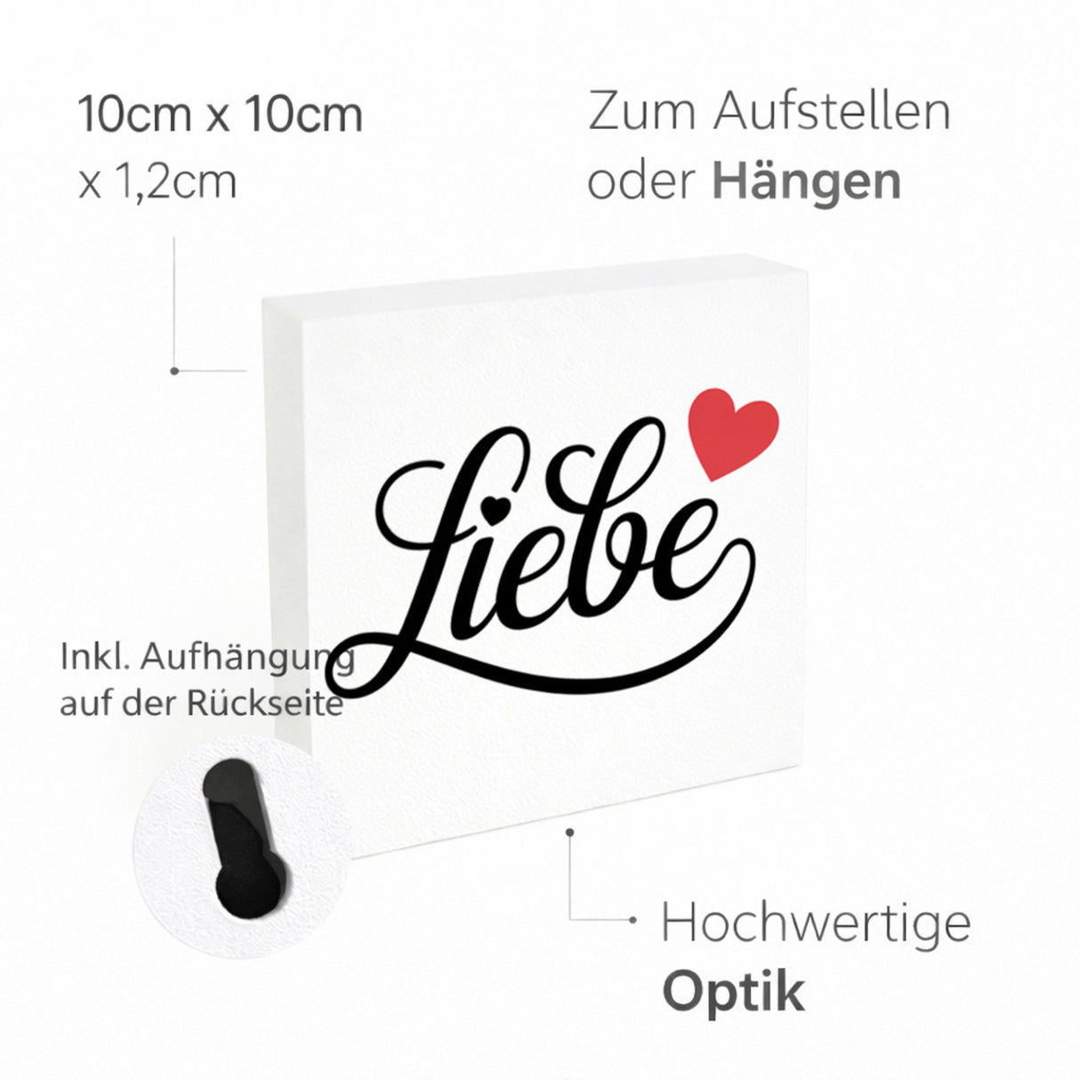 Lebensfreude Liebe Holzbild in 10x10 cm zum Stellen oder Aufhängen
