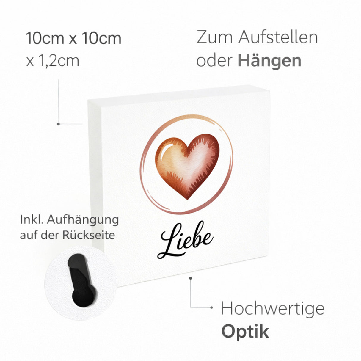 Seelenstärke Herz Symbol Holzbild in 10x10 cm zum Stellen oder Aufhängen