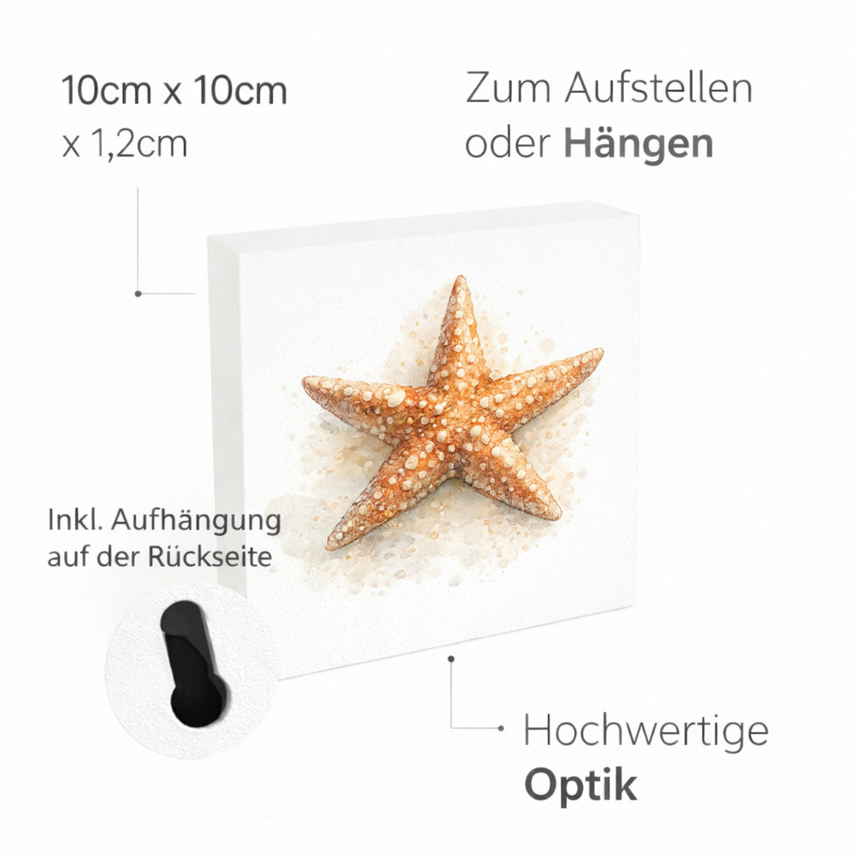 Küstenklänge Seestern Holzbild in 10x10 cm zum Stellen oder Aufhängen