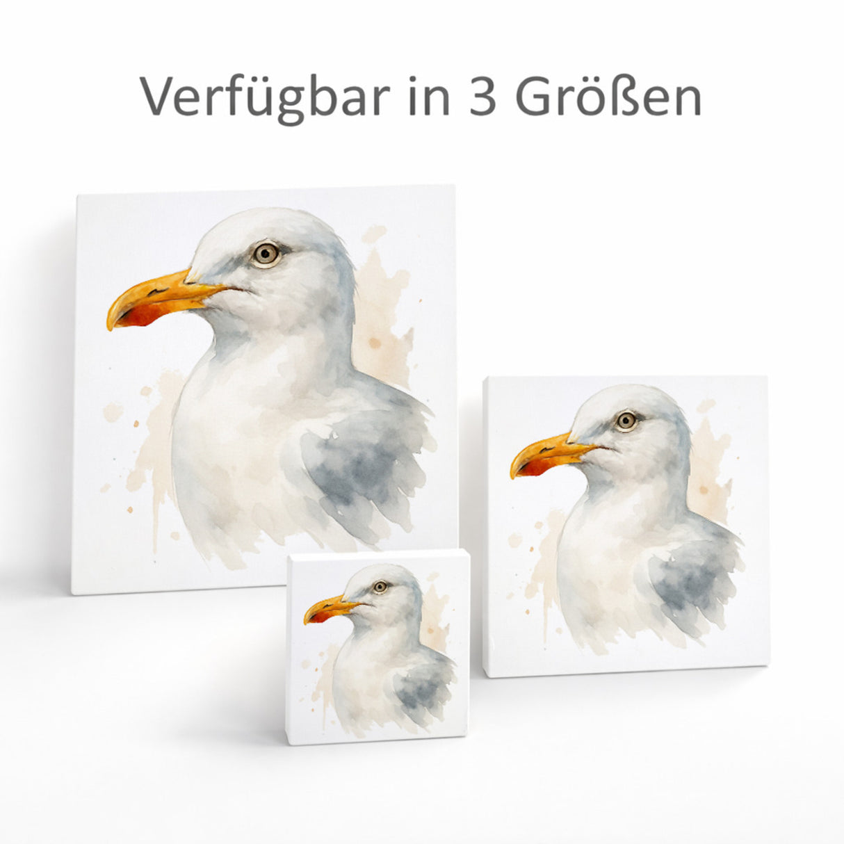 Vogelparade Aquarell Möwe Holzbild in 10x10 cm zum Stellen oder Aufhängen