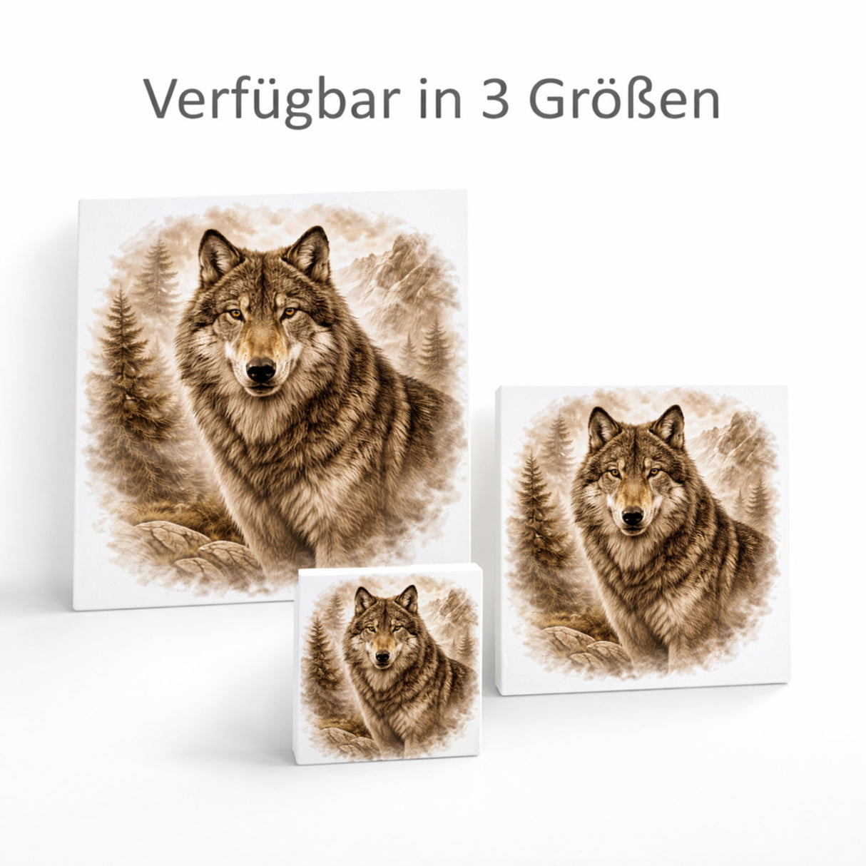 Wolfsmagie Wolf Porträt Holzbild in 10x10 cm zum Stellen oder Aufhängen