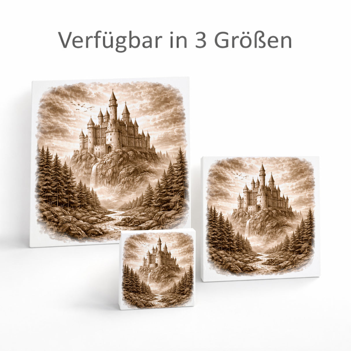Kämpferisches Erbe Märchenschloss Holzbild in 10x10 cm zum Stellen oder Aufhängen