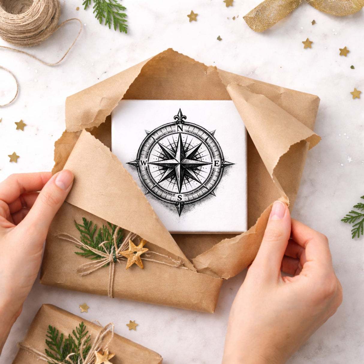 See Geflüster Kompassrose Holzbild in 10x10 cm zum Stellen oder Aufhängen