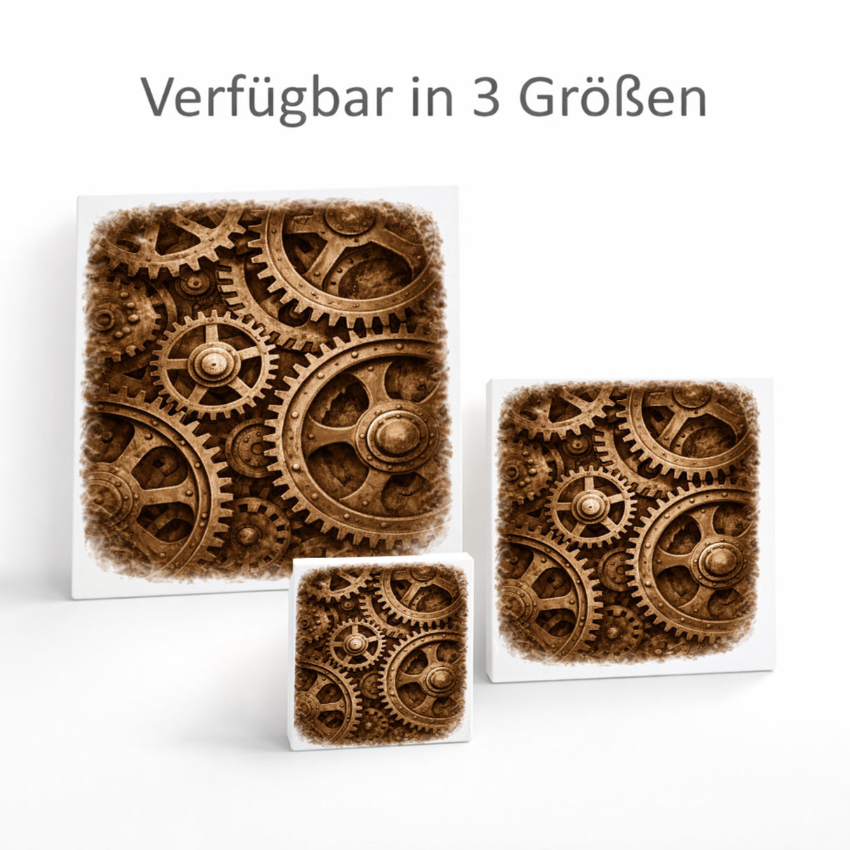 Vintage Energy Zahnräder Holzbild in 10x10 cm zum Stellen oder Aufhängen