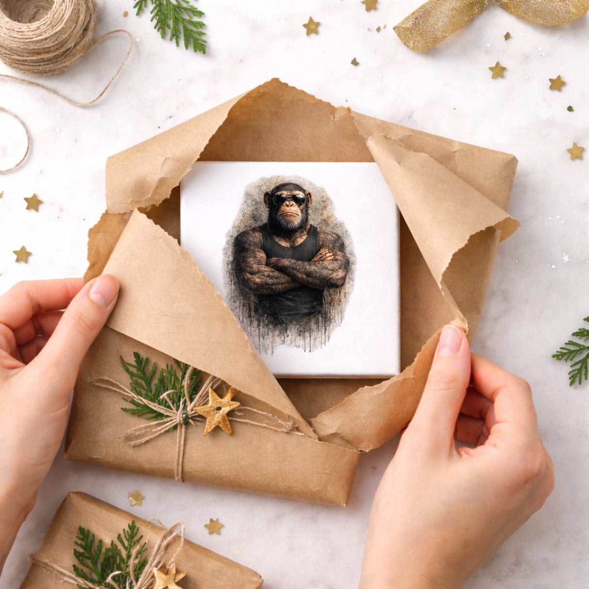 Drei coole Affen nichts sehen Holzbild in 10x10 cm zum Stellen oder Aufhängen