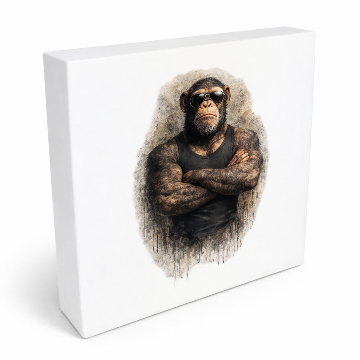 Drei coole Affen nichts sehen Holzbild in 10x10 cm zum Stellen oder Aufhängen