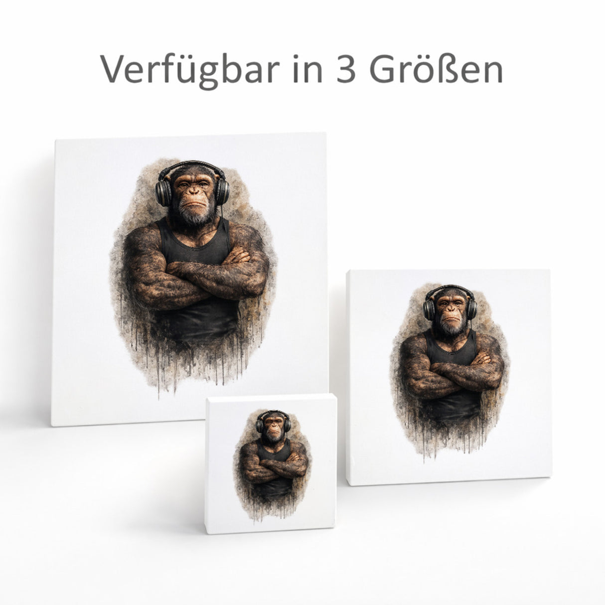 Drei coole Affen nichts hören Holzbild in 10x10 cm zum Stellen oder Aufhängen