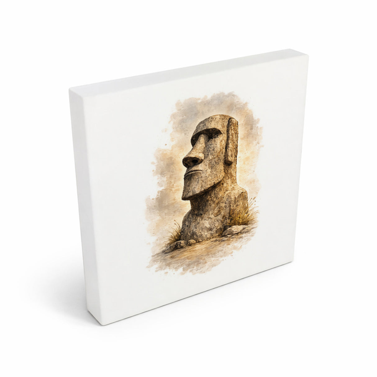 Moai Osterinsel Steinfigur 3 Holzbild in 10x10 cm zum Stellen oder Aufhängen