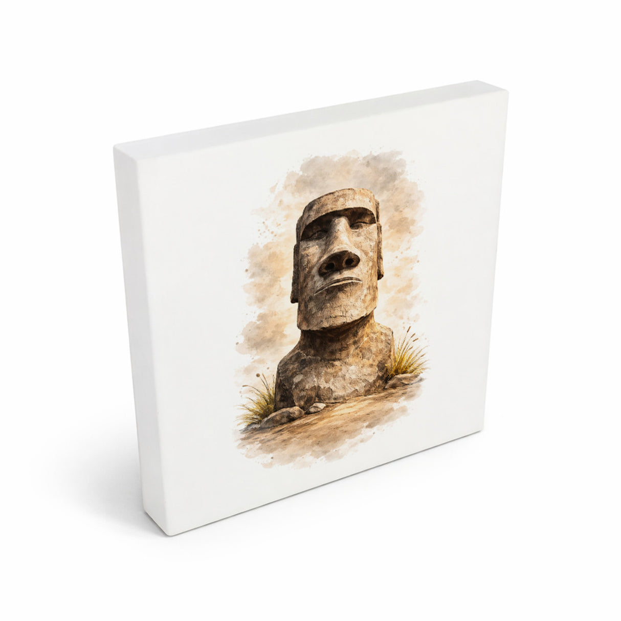 Moai Osterinsel Steinfigur 2 Holzbild in 10x10 cm zum Stellen oder Aufhängen