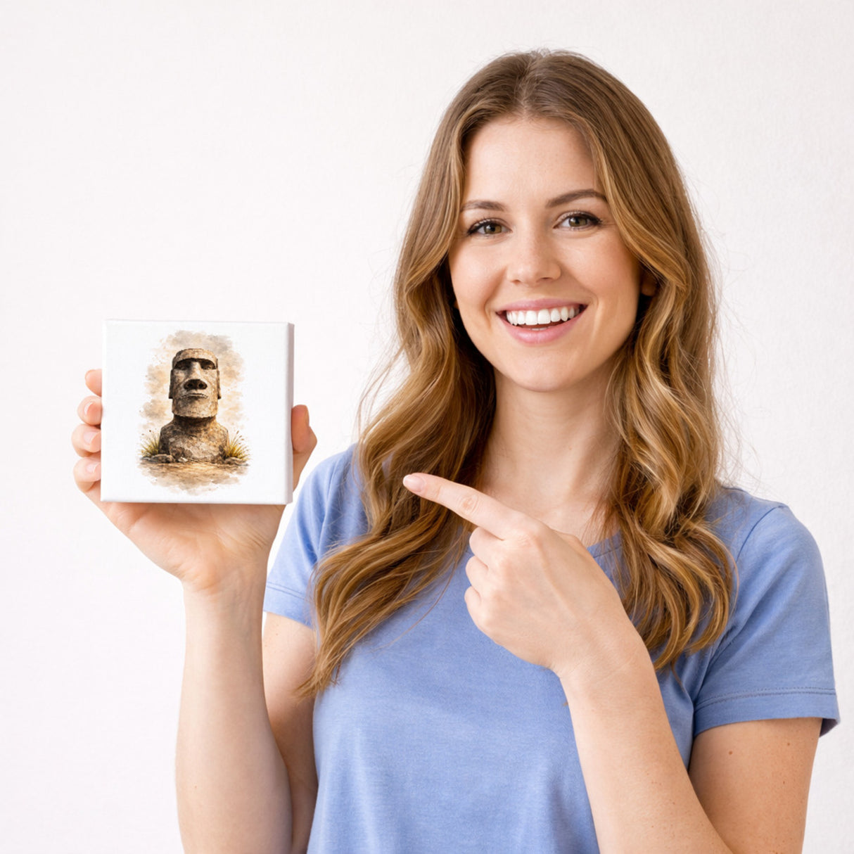 Moai Osterinsel Steinfigur 2 Holzbild in 10x10 cm zum Stellen oder Aufhängen