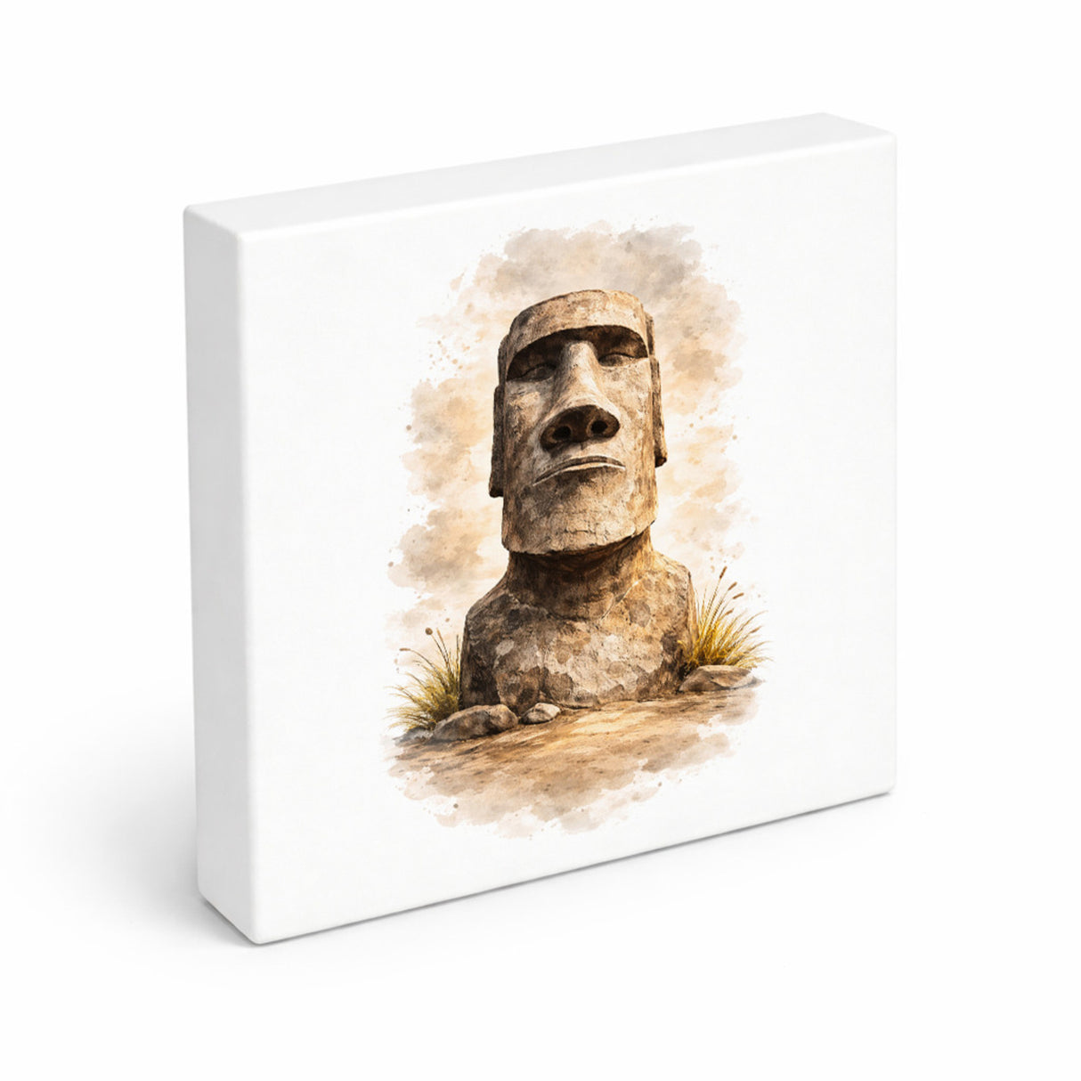 Moai Osterinsel Steinfigur 2 Holzbild in 10x10 cm zum Stellen oder Aufhängen