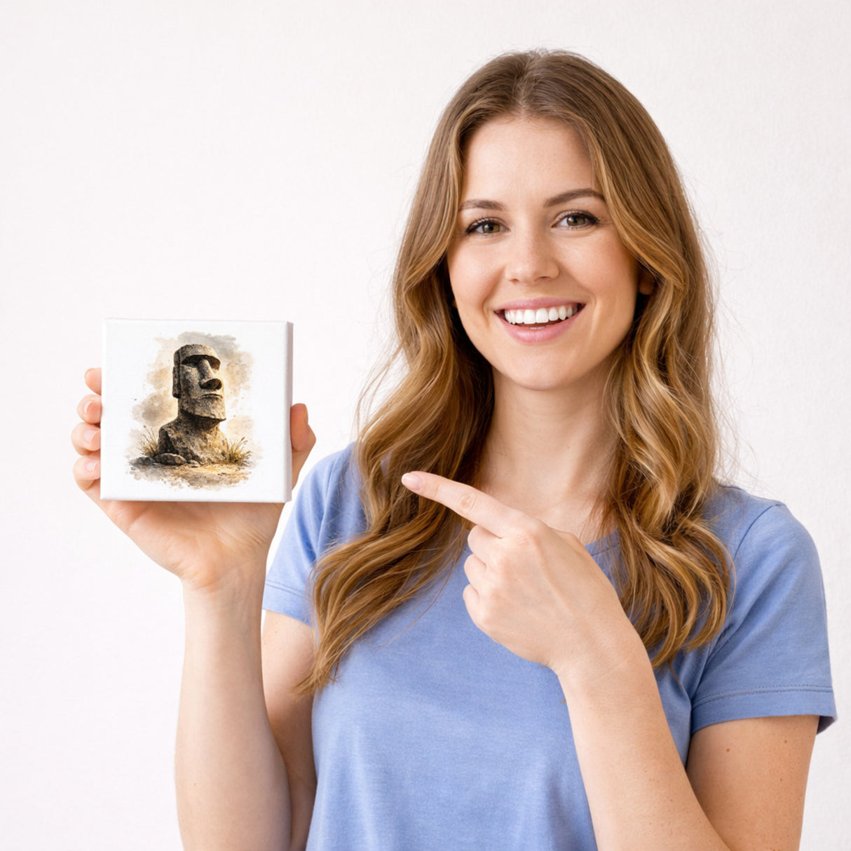 Moai Osterinsel Steinfigur 1 Holzbild in 10x10 cm zum Stellen oder Aufhängen