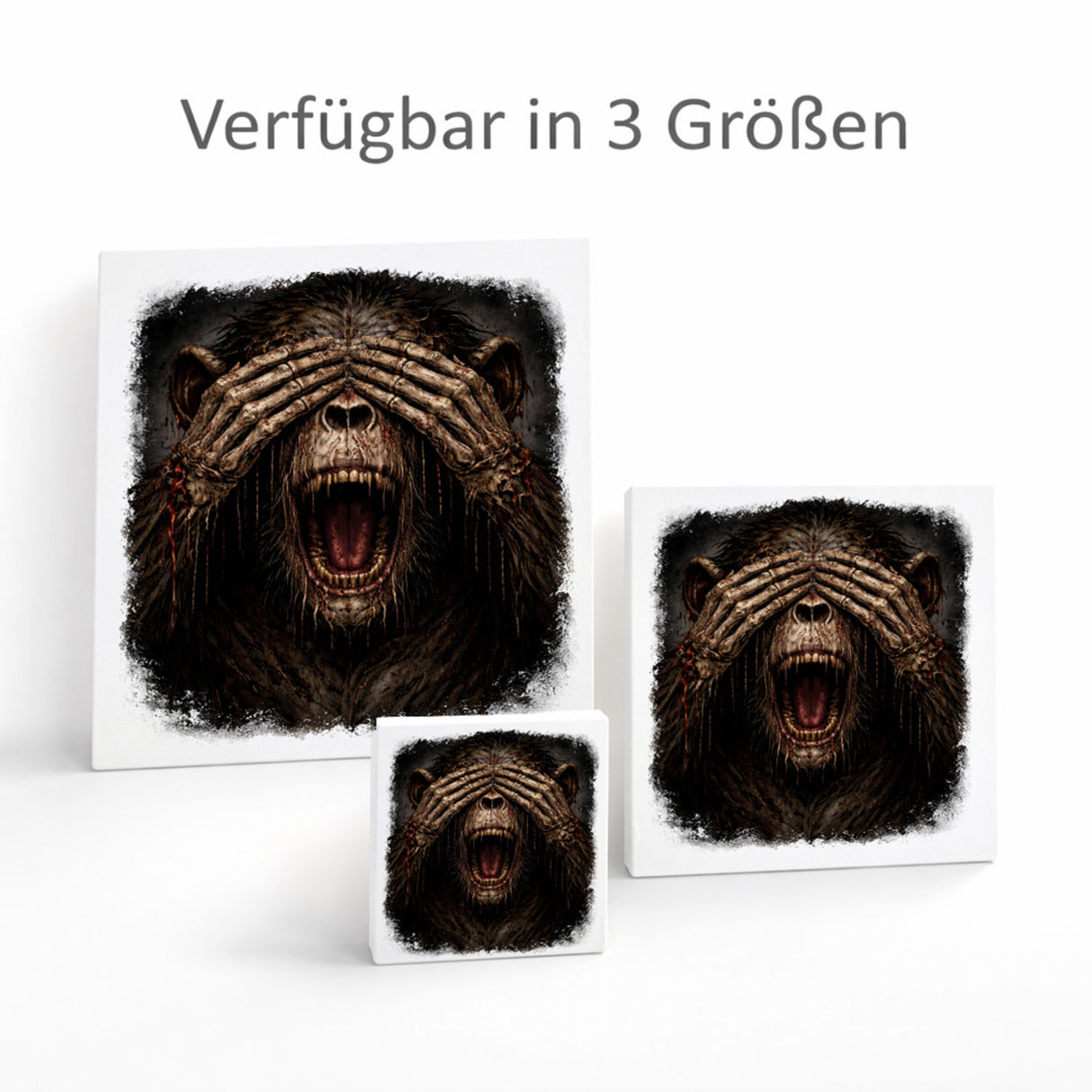 Drei weise Zombie Affen nichts sehen Holzbild in 10x10 cm zum Stellen oder Aufhängen