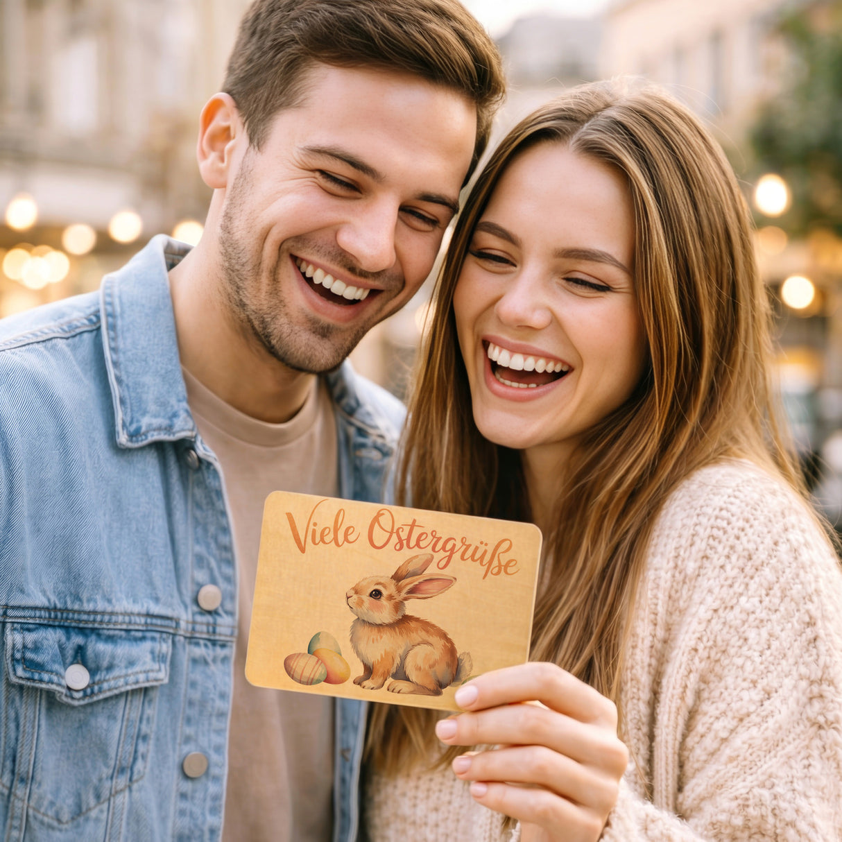 Osterhase Aquarell Postkarte aus Holz Viele Ostergrüße