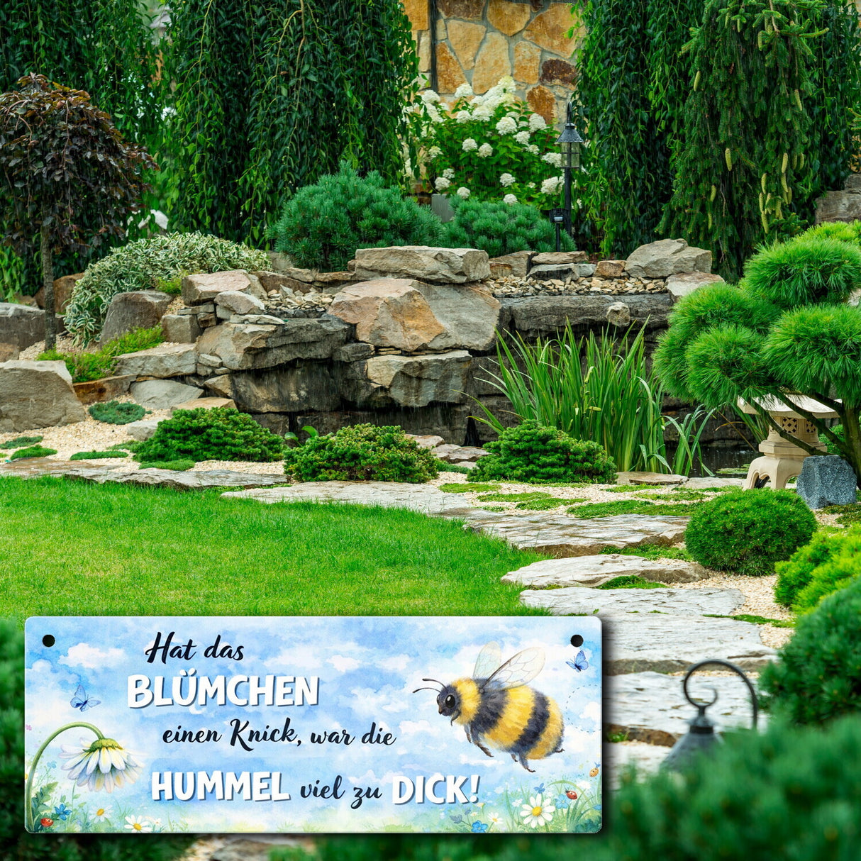 Hummel zu dick Gänseblümchen Aquarell Metallschild mit Spruch
