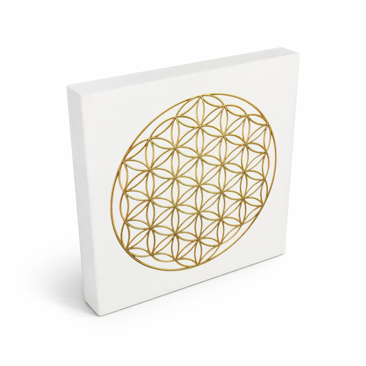 Blume des Lebens in Gold Holzbild in 10x10 cm zum Stellen oder Aufhängen