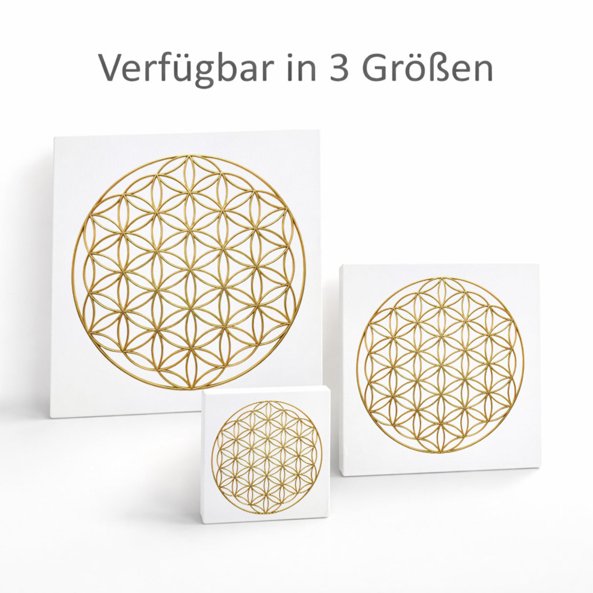Blume des Lebens in Gold Holzbild in 10x10 cm zum Stellen oder Aufhängen