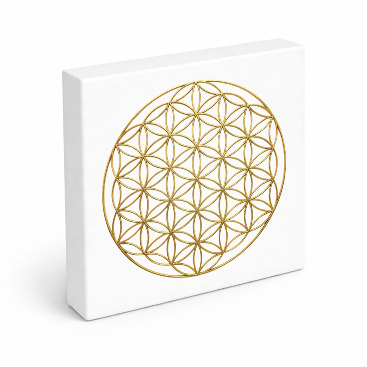 Blume des Lebens in Gold Holzbild in 10x10 cm zum Stellen oder Aufhängen