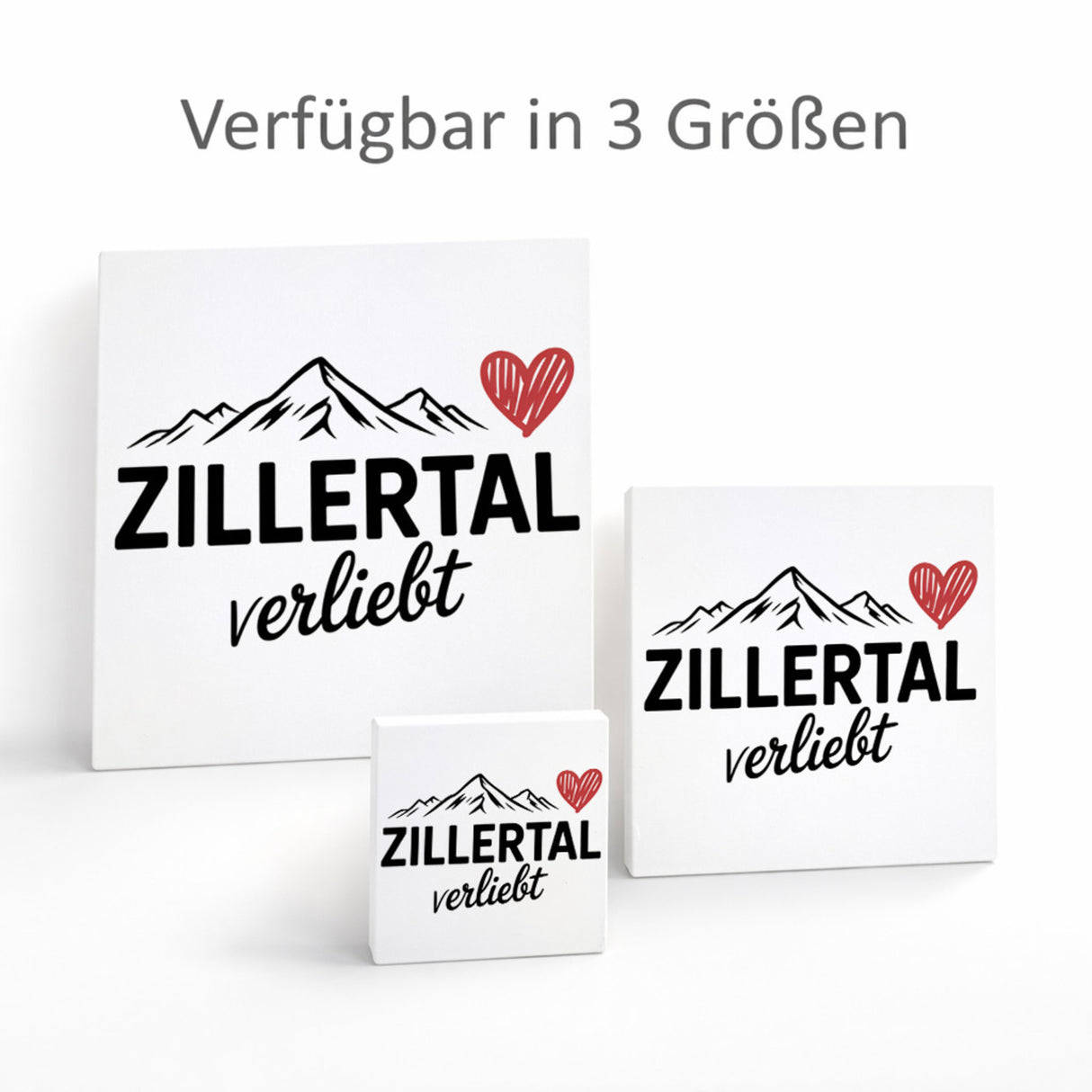 Griaß di im Zillertal! Holzbild in 10x10 cm zum Stellen oder Aufhängen mit Berglandschaft