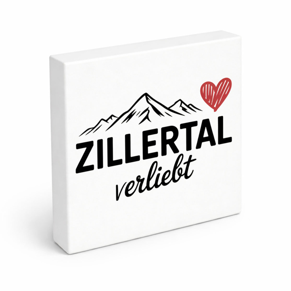 Griaß di im Zillertal! Holzbild in 10x10 cm zum Stellen oder Aufhängen mit Berglandschaft
