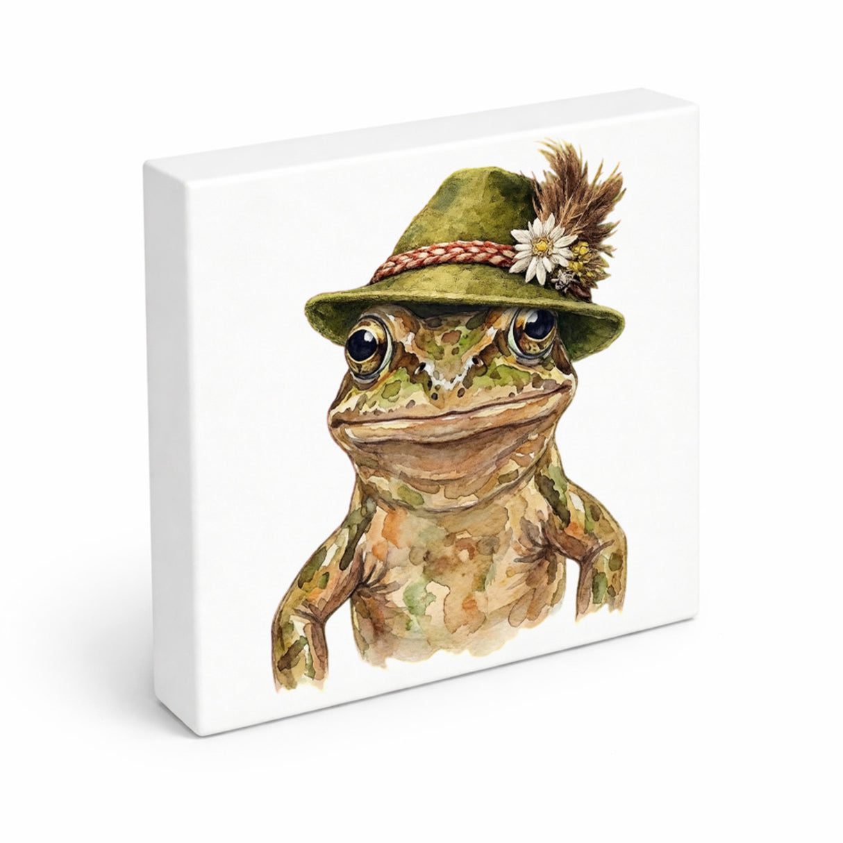 Trachtenhut Amphibien-Tiere Grasfrosch Holzbild in 10x10 cm zum Stellen oder Aufhängen