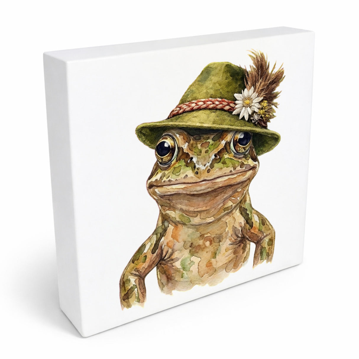 Trachtenhut Amphibien-Tiere Grasfrosch Holzbild in 10x10 cm zum Stellen oder Aufhängen