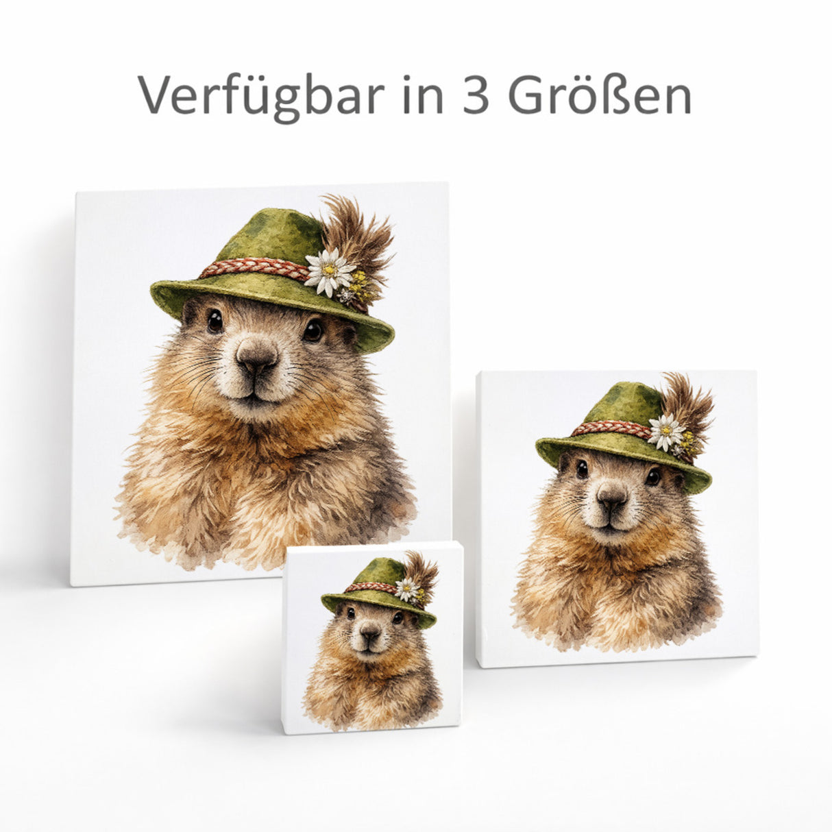Trachtenhut Berge-Tiere Murmeltier Holzbild in 10x10 cm zum Stellen oder Aufhängen