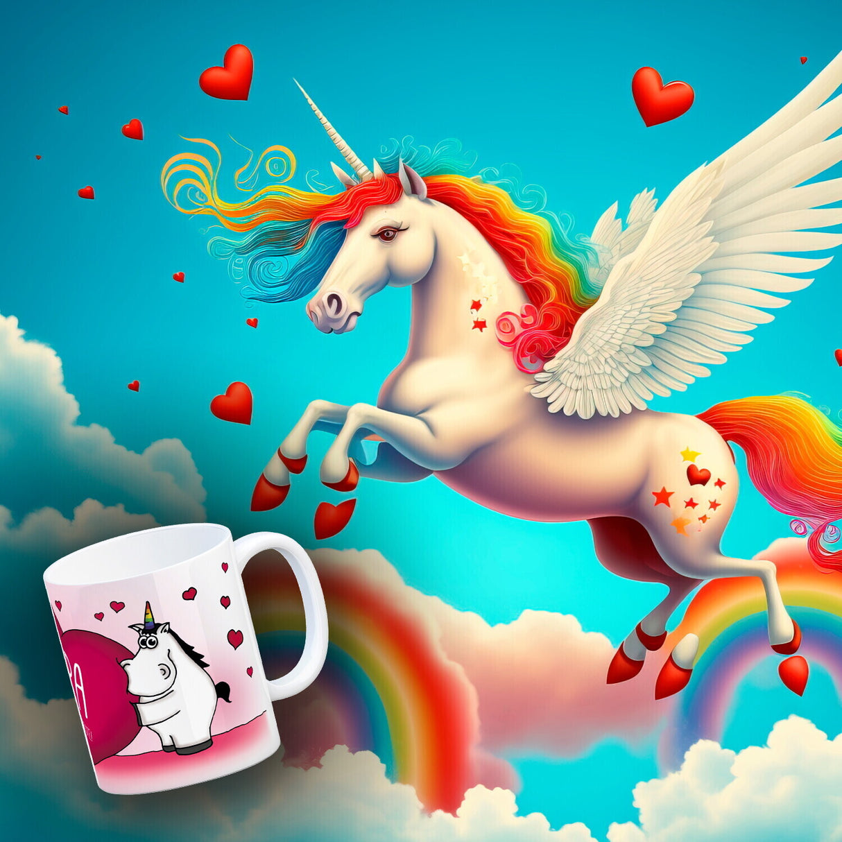 Einhorn Kaffeebecher mit Herz Motiv und Spruch: Opa ... ist der Beste!