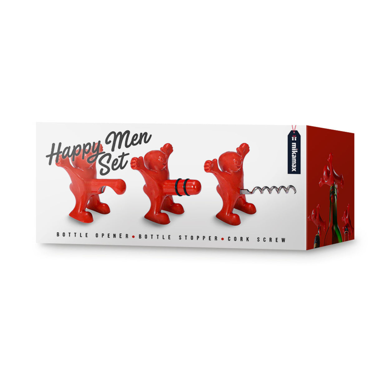 Happy Men Flaschenöffner, Flaschenverschluss und Korkenzieher im 3er Set