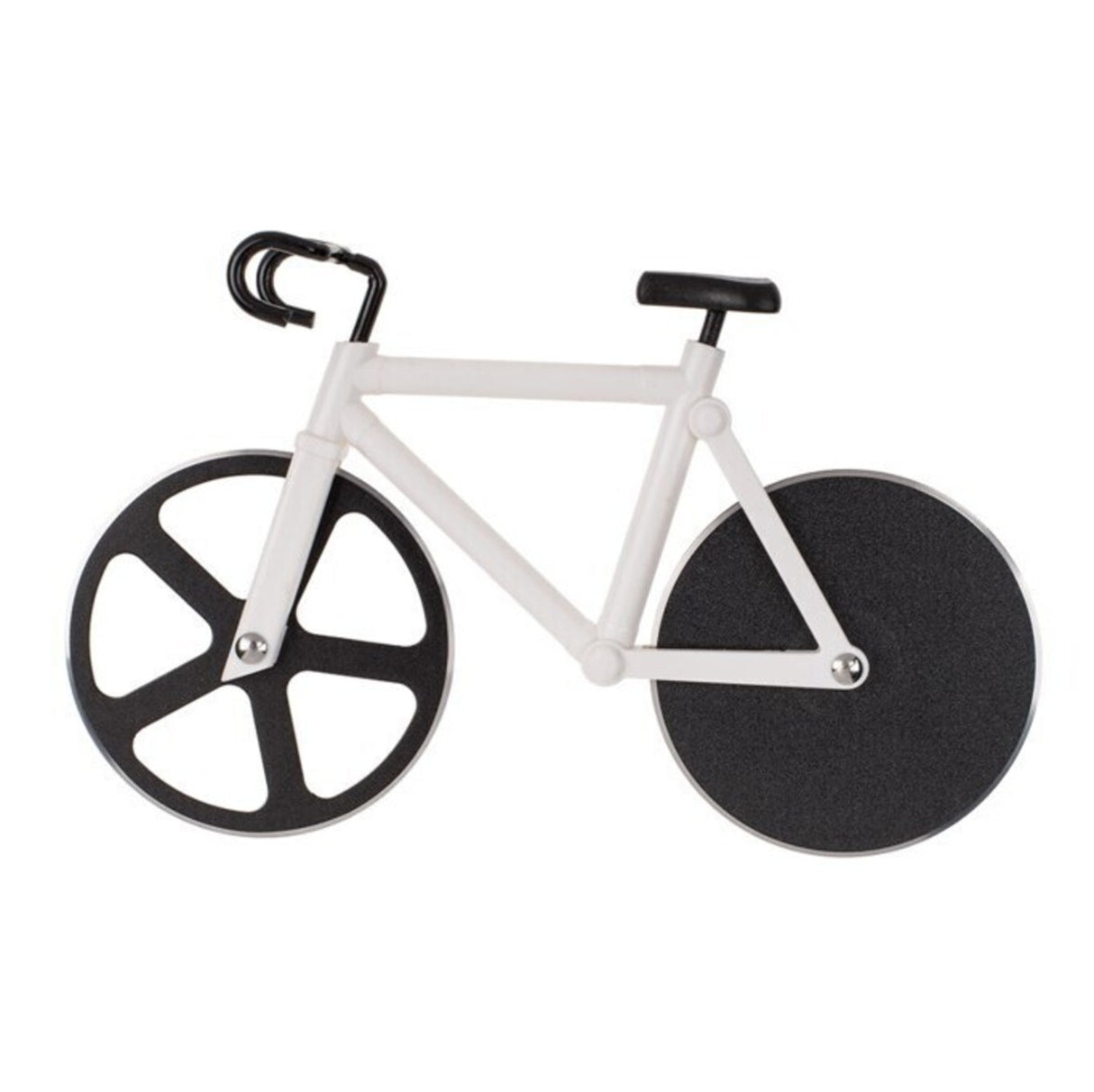 Fahrrad Pizzaschneider in weiß mit Ständer