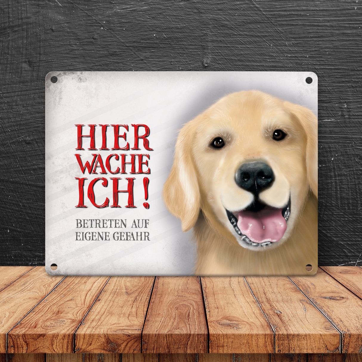 Hier wache ich! Golden Retriever Metallschild