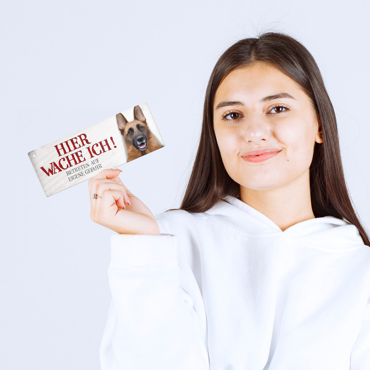 Metallschild mit Schäferhund Motiv und Spruch: Betreten auf eigene Gefahr ...