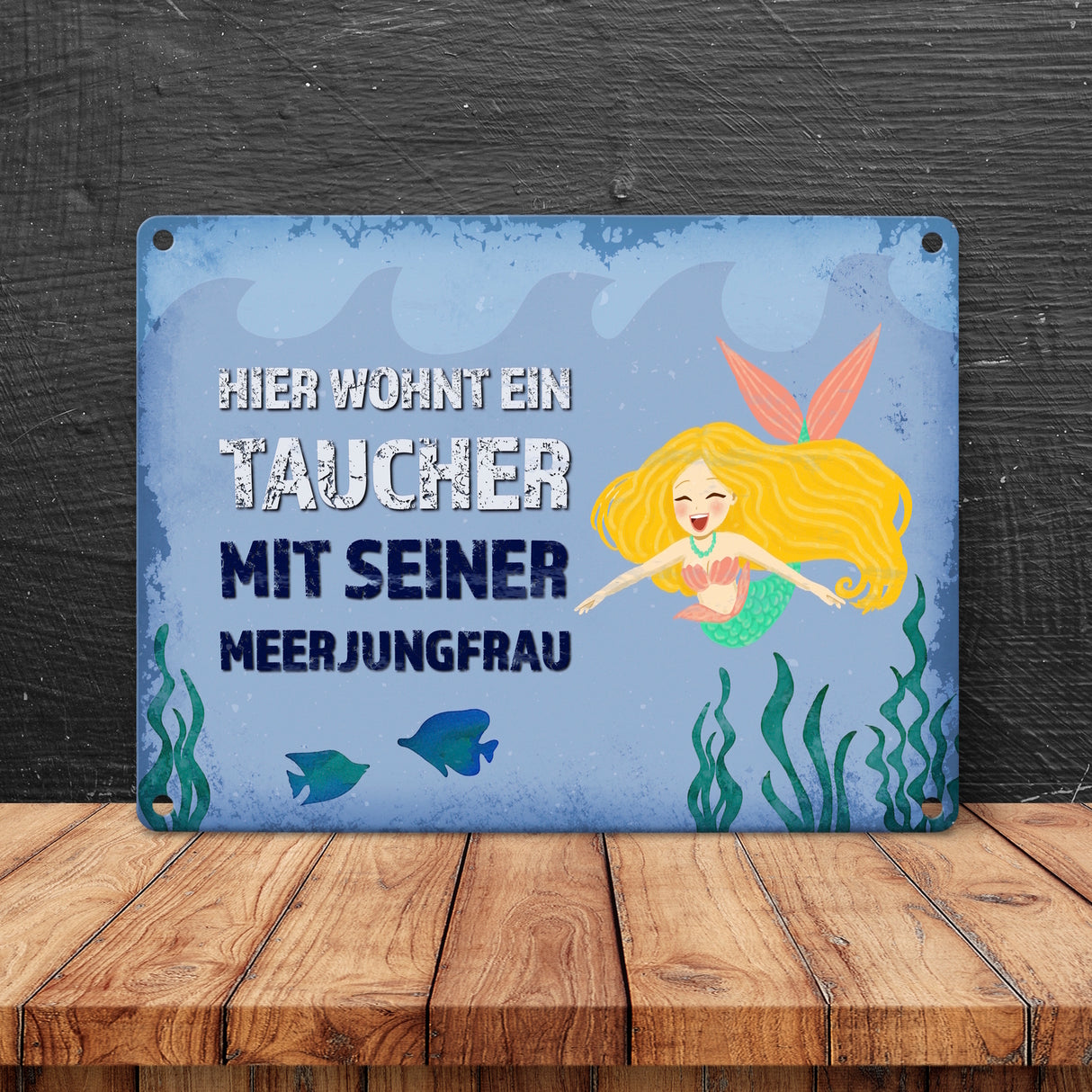 Hier wohnt ein Taucher mit seiner Meerjungfrau Metallschild
