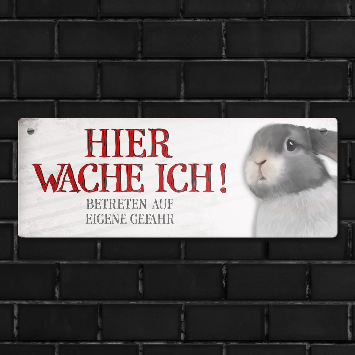 Metallschild mit Hase Motiv und Spruch: Betreten auf eigene Gefahr ...