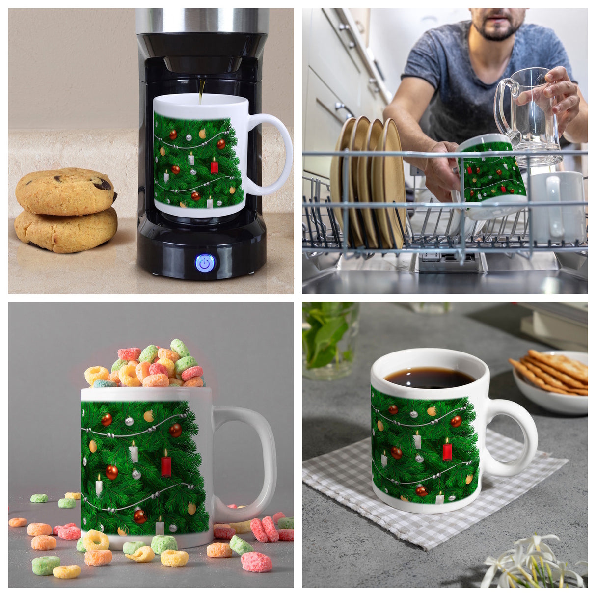Kaffeebecher mit fotorealistischem Weihnachtsbaum Motiv