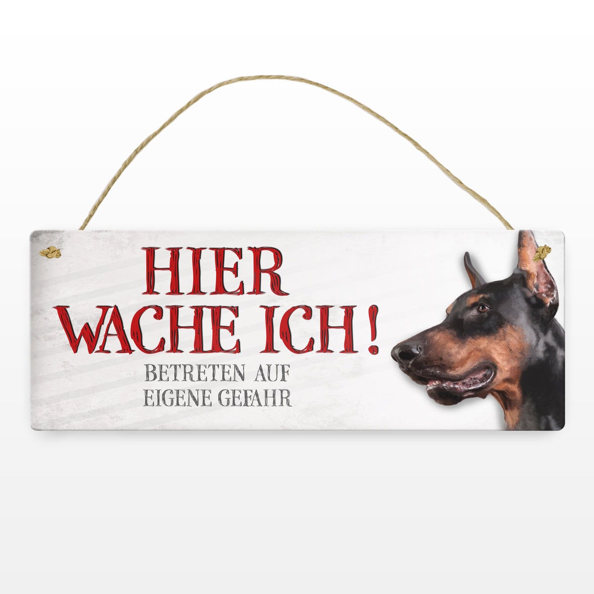 Metallschild mit Dobermann Motiv und Spruch: Betreten auf eigene Gefahr ...