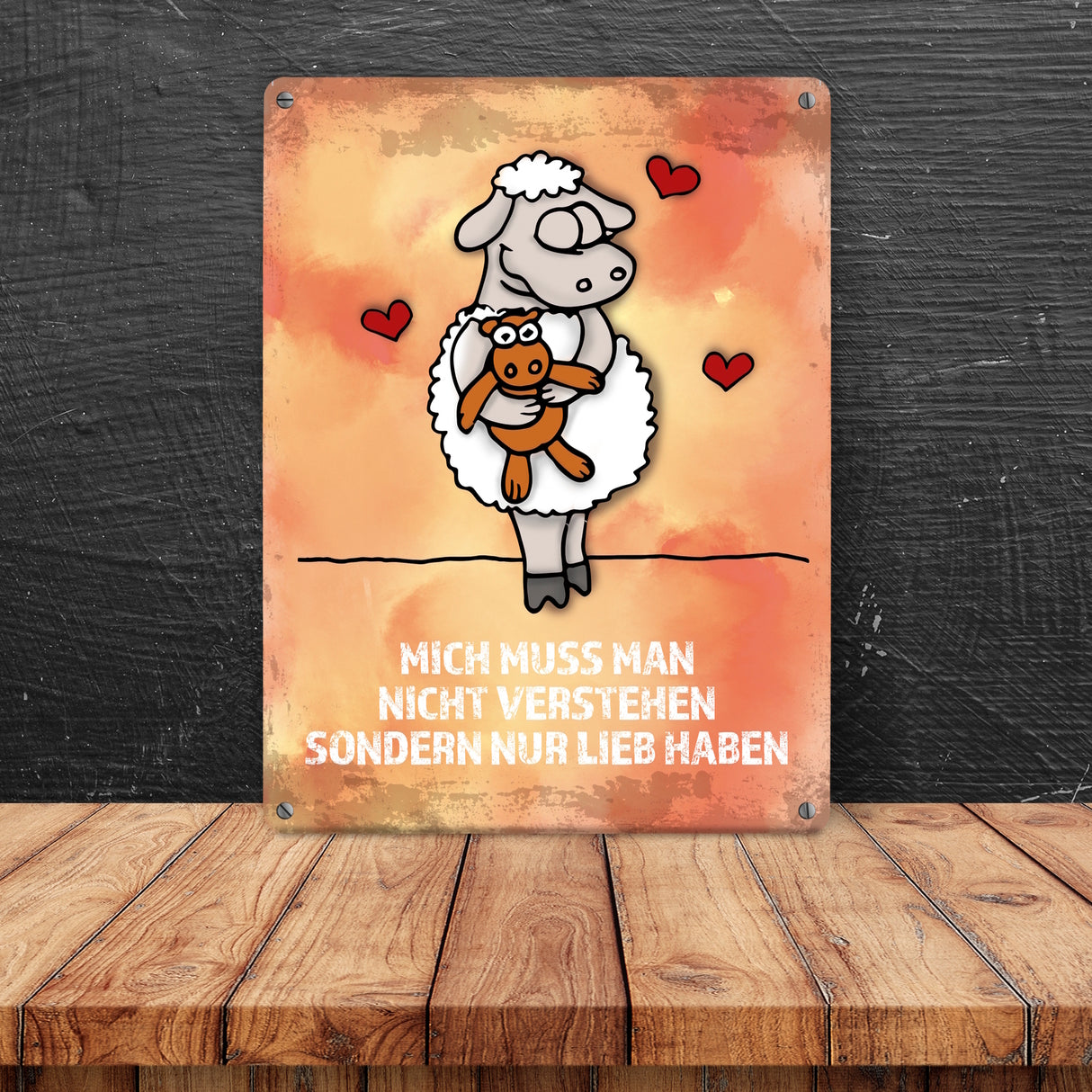 Metallschild mit Schaf Motiv und Spruch: Mich muss man nicht verstehen ...
