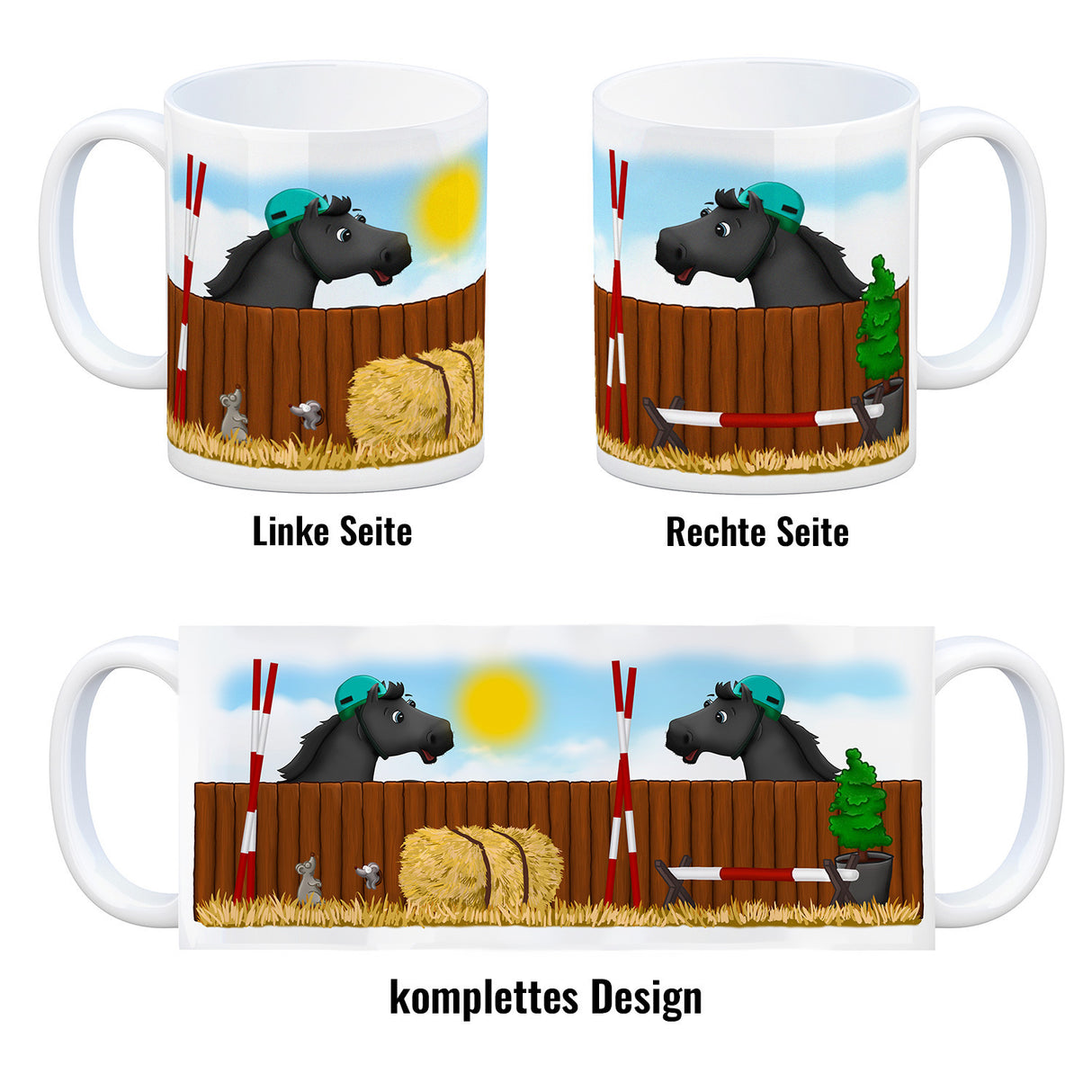 Kaffeebecher mit schwarzes Springpferd Motiv