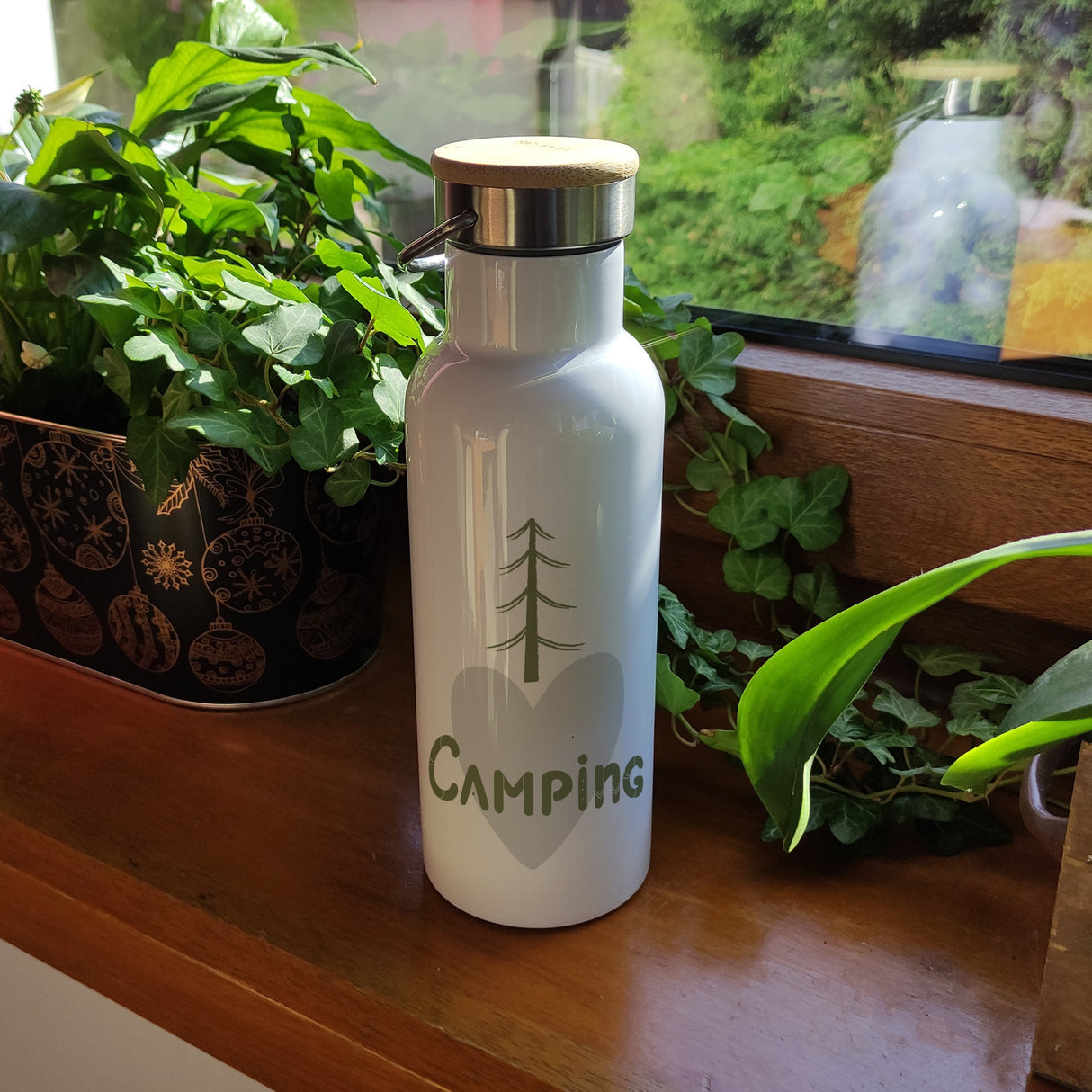 I love Camping Thermoflasche mit Bambusdeckel