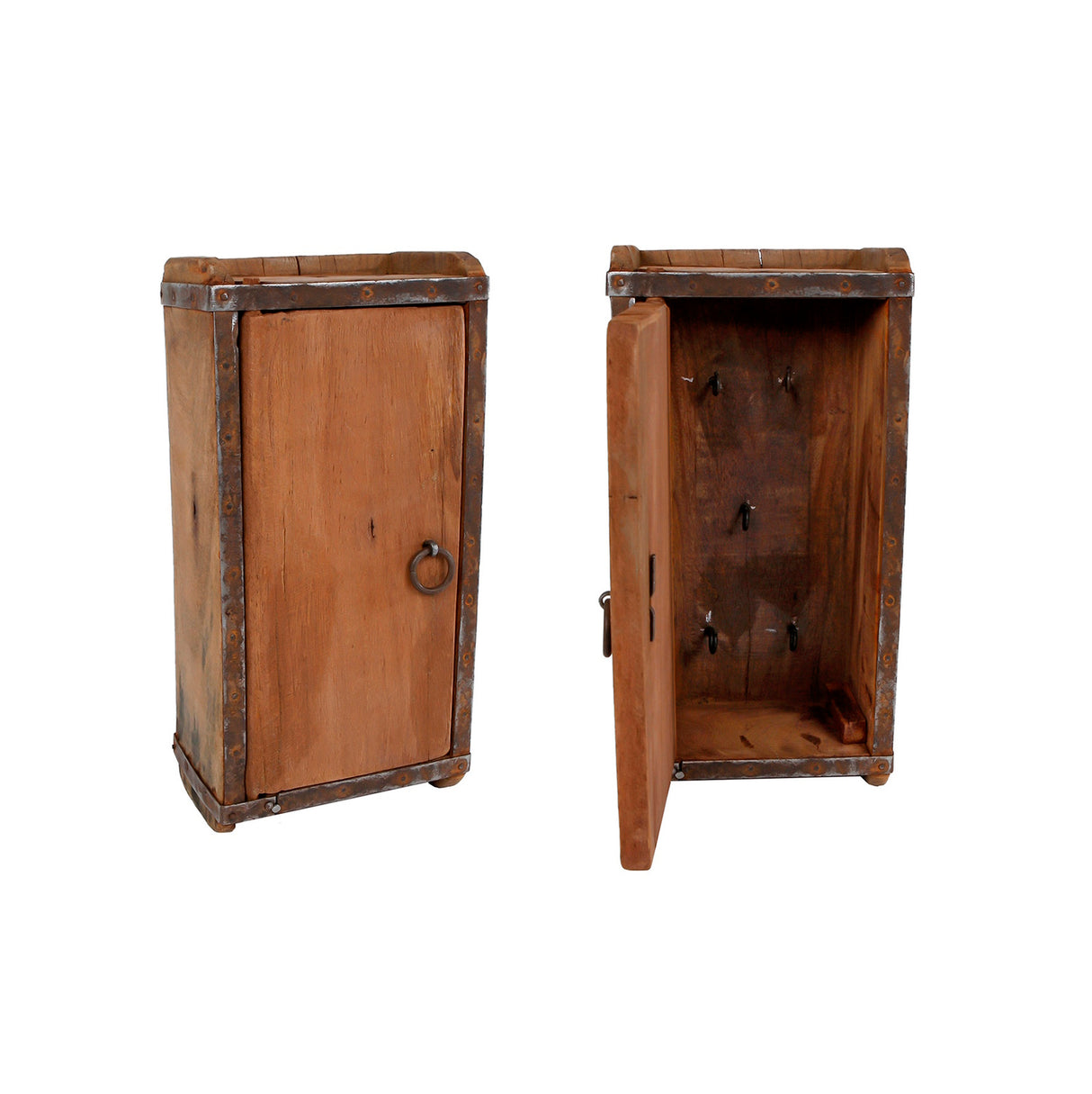 Vintage Schlüsselkasten mit 5 Haken aus Holz