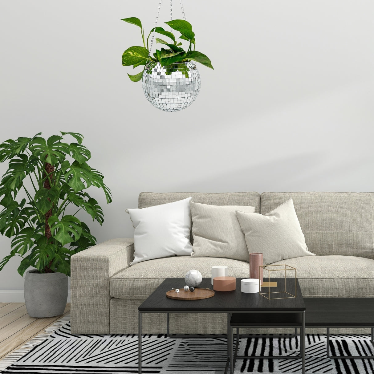 Discokugel Blumentopf mit Kette zum Aufhängen
