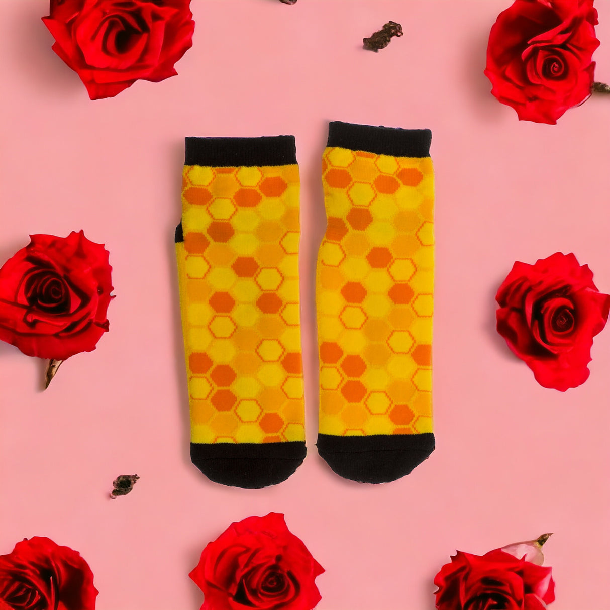 Socken Bienenwaben Bienen Strumpf mit ABS Sohle in 36-45 im Paar