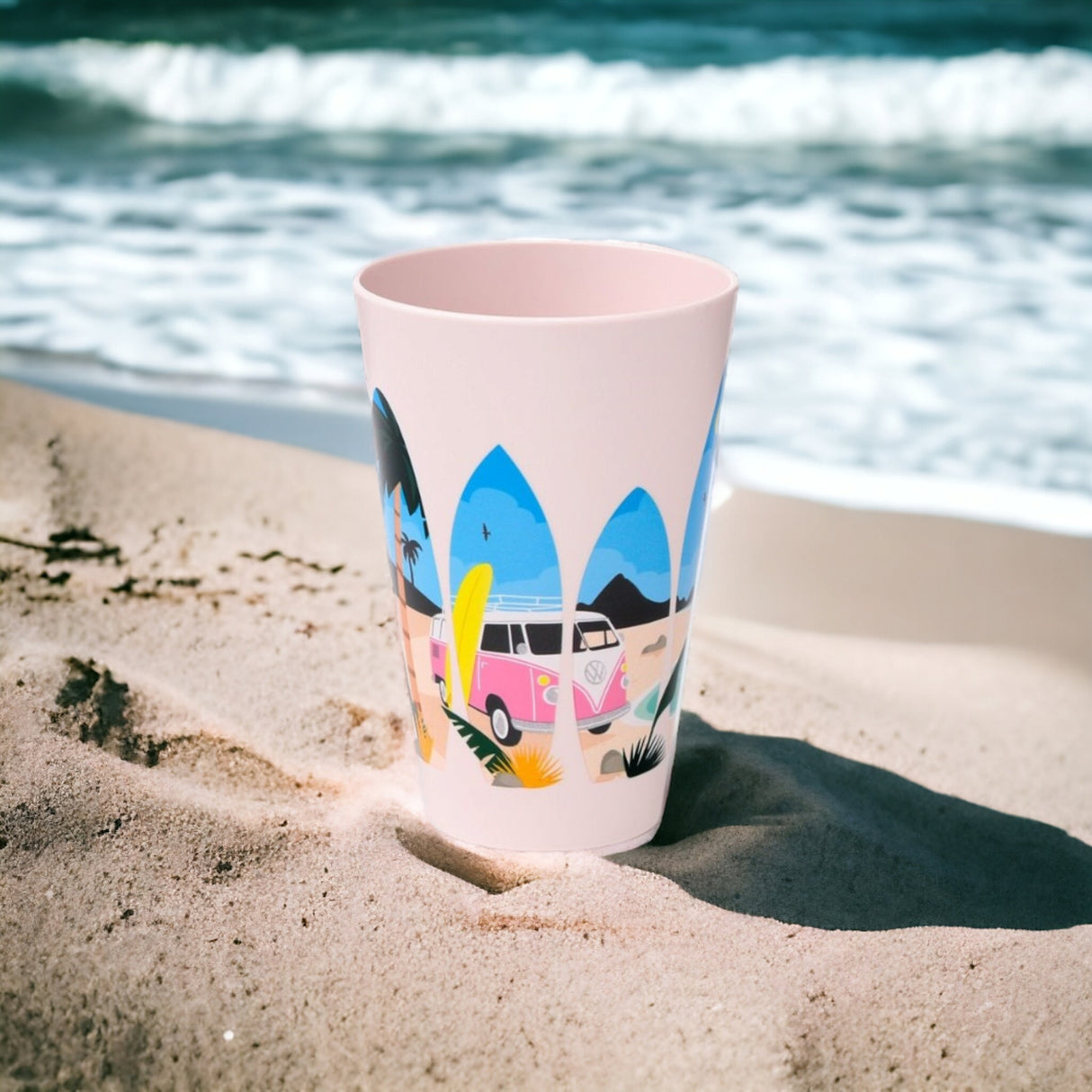 Trinkbecher Volkswagen VW T1 Bulli Picknickbecher "Waves are Calling" Becher im 4er Set