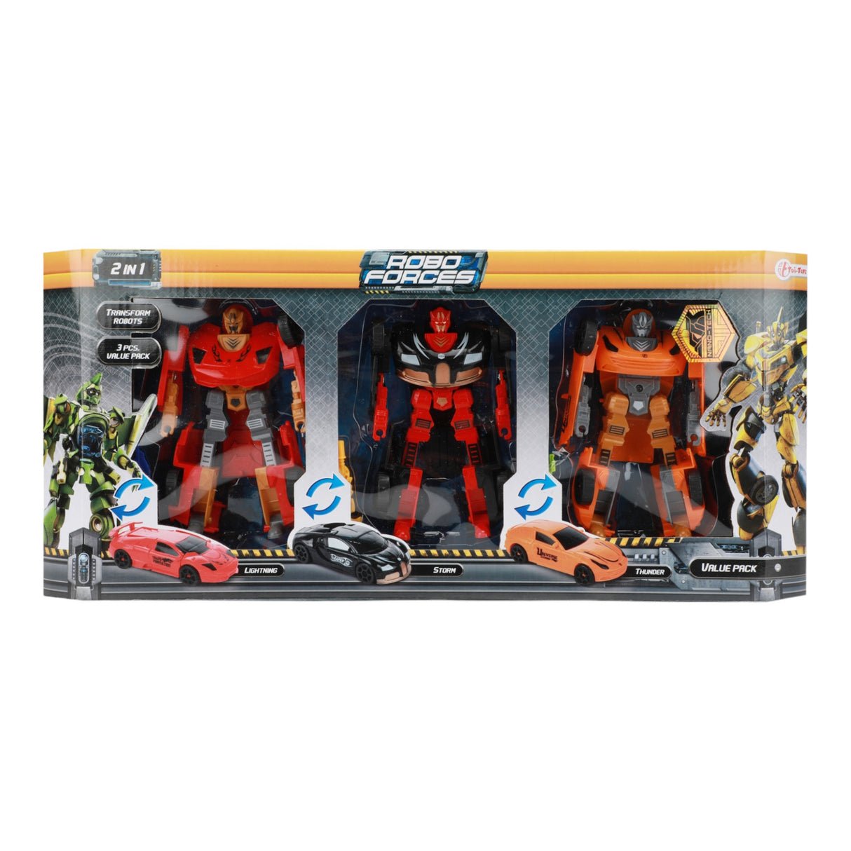 Spielzeugauto und Roboter 2in1 im 3er-Set